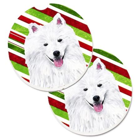 Carolines Treasures American Eskimo Candy Cane Holiday Christmas Cup Holder Car Coaster, 2PK SC9339CARC